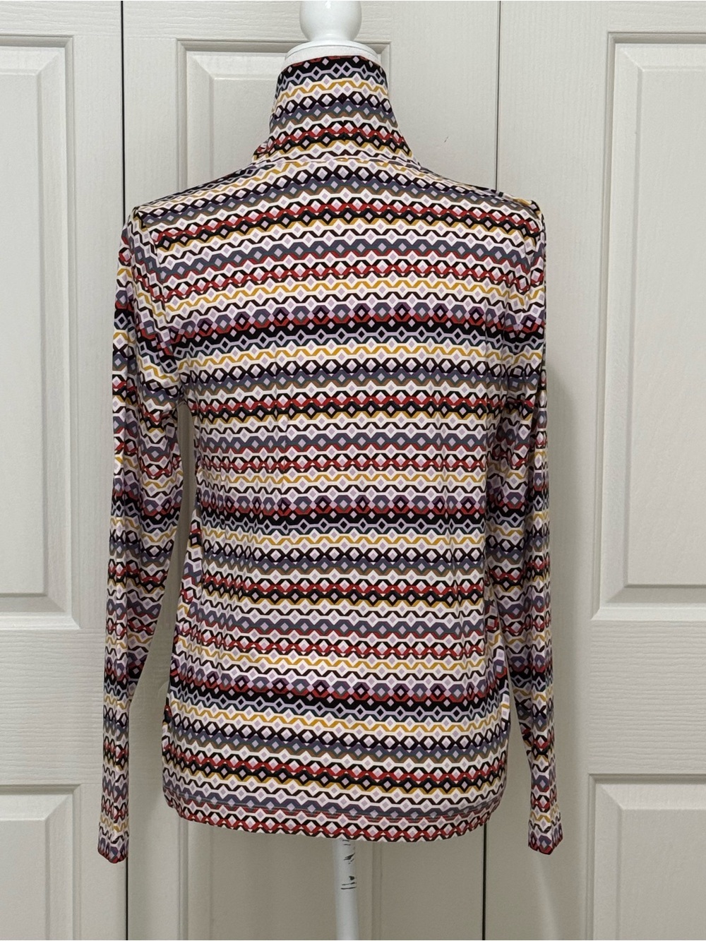 LOFT Geometric Diamond Zigzag Turtleneck Top Large Multicolor Cotton Modal NWOT - Picture 2 of 12